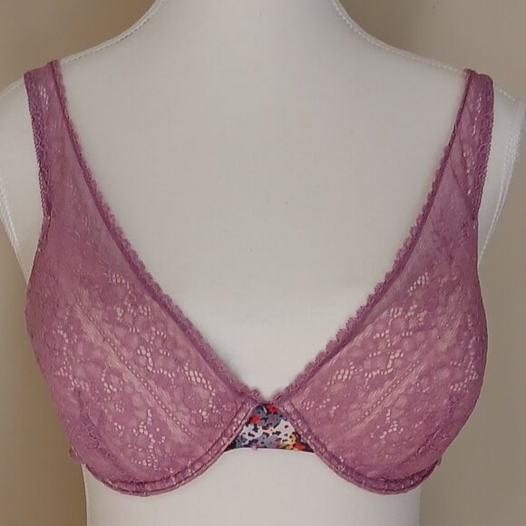Anthropologie Floreat Lace Bra Mixed Print Mauve Size 36D - Picture 1 of 12